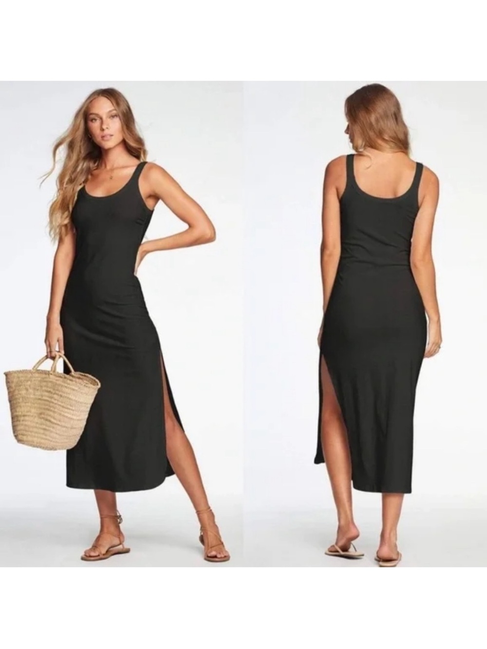 Vitamin A West Organic Rib Midi Dress Size Small Chartreuse - Picture 5 of 5
